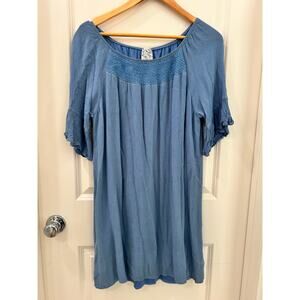 Naïf Crinkle Gauze Ruffled Sleeves Blue Lined Boho Dress Size Medium